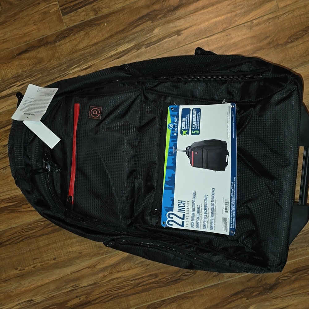COPY - Protege Black 22 inch Rolling Backpack wheels luggage